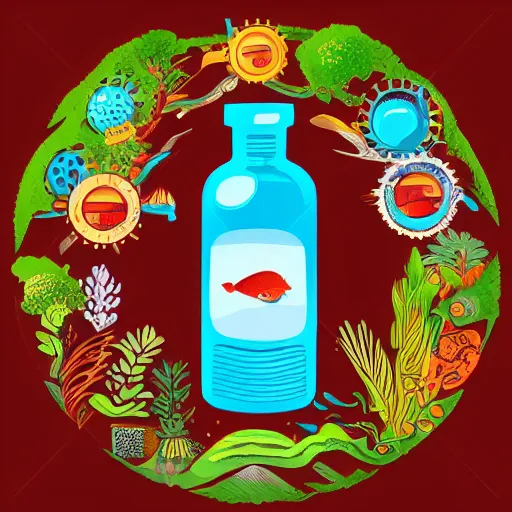 Image similar to Ecosystem in a bottle, sticker, highly detailed, colorful, illustration, drama, smooth and clean vector curves, no jagged lines, vector art, smooth