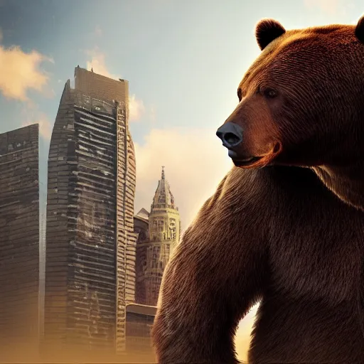 Prompt: a giant bear attacking the city, photomanipulation, photoshop, digital art