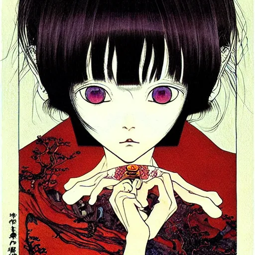 Image similar to prompt : mysterious portrait painted in miyazaki color style drawn by katsuhiro otomo and takato yamamoto, inspired by fables, china doll face, smooth face feature, intricate oil painting, high detail, sharp high detail, manga and anime 2 0 0 0