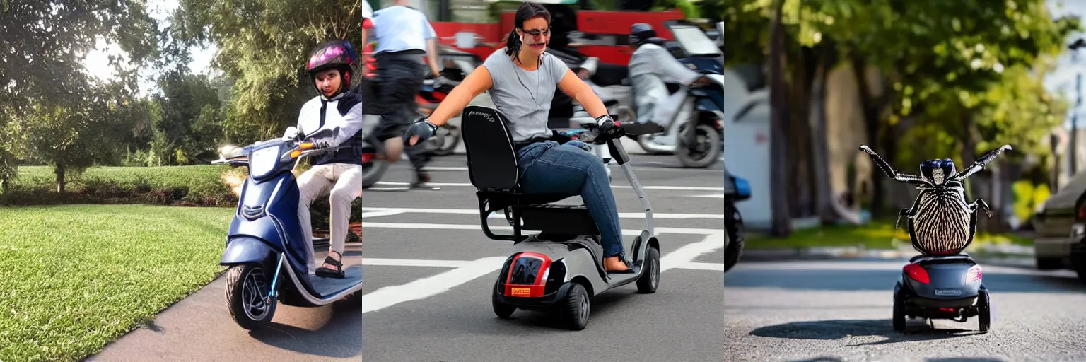 Prompt: an arachnid riding on a scooter