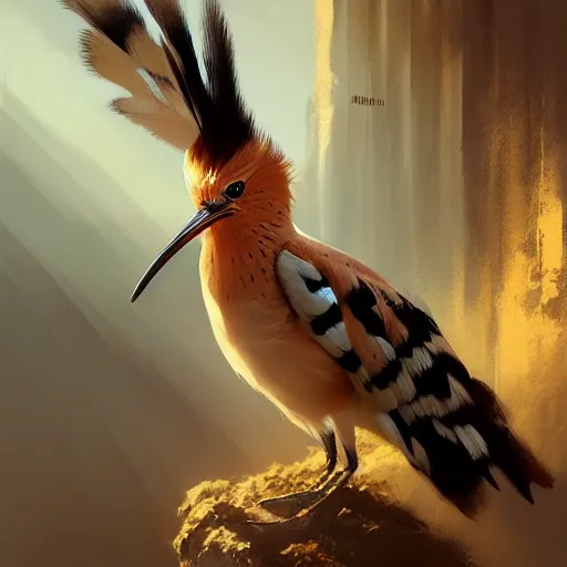 Prompt: hoopoe with open crest in avila pinewood, 4 k, concept art, by wlop, ilya kuvshinov, artgerm, krenz cushart, greg rutkowski, pixiv. cinematic dramatic atmosphere, sharp focus, volumetric lighting, cinematic lighting, studio quality