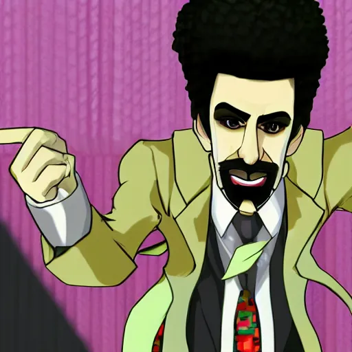 Image similar to render of borat in the danganronpa art style