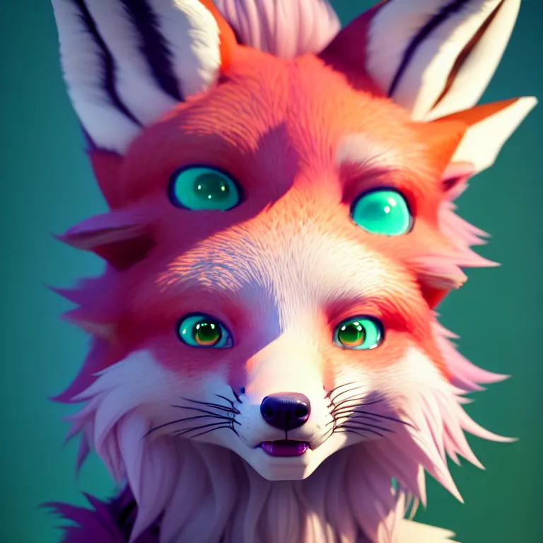 Prompt: a beautiful headshot portrait of a cute anime male fox with pink hair and piercings and green eyes. character design by cory loftis, fenghua zhong, ryohei hase, ismail inceoglu and ruan jia. artstation, volumetric light, detailed, photorealistic, fantasy, rendered in octane