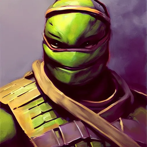 Image similar to greg manchess portrait painting of armored donatello of tmnt as overwatch character, medium shot, asymmetrical, profile picture, organic painting, sunny day, matte painting, bold shapes, hard edges, street art, trending on artstation, by huang guangjian and gil elvgren and sachin teng