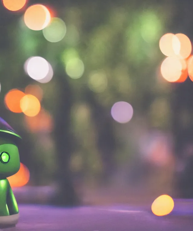 Image similar to high quality presentation photo of cute little green men from outer space, photography 4k f1.8 anamorphic bokeh 4k Canon Nikon