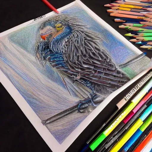 Prompt: Colored pencil art, Merlin's staff, highly detailed, artstation, MasterPiece, Award-Winning, Caran d'Ache Luminance