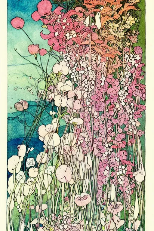 Prompt: beautiful colorful spring flowers, detailed art by kay nielsen and walter crane, illustration style, watercolor
