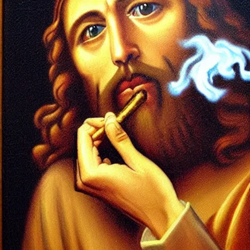 Prompt: jesus smoking medical marijuana, award winning, classic painting