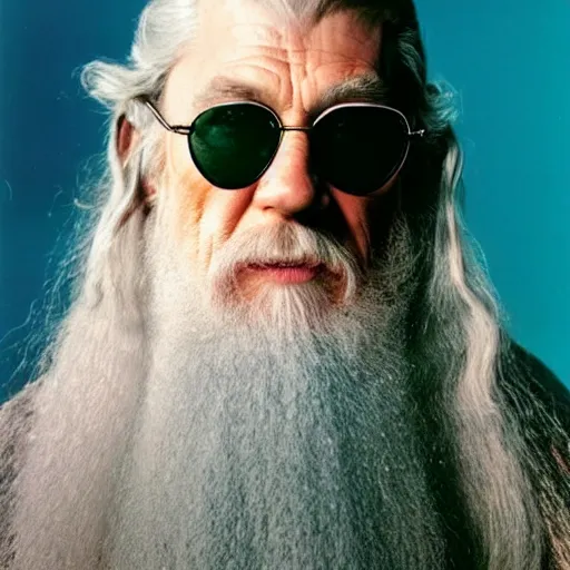 Prompt: gandalf in colored sunglasses, very detailed, 4k, photo by annie leibovitz