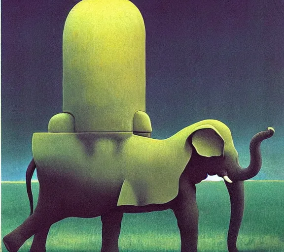 Image similar to ancient psychic tandem war elephant from adventure time by rene magritte, beksinski technique