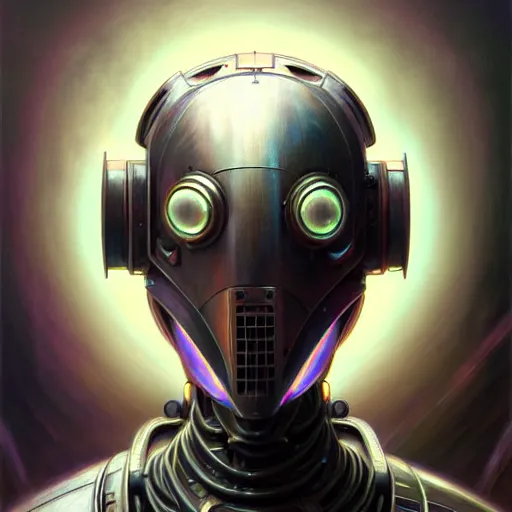 Image similar to front shot of a cyberpunk gazmask robot character, intricate, elegant, highly detailed, centered, digital painting, artstation, concept art, smooth, sharp focus, illustration, artgerm, Tomasz Alen Kopera, Peter Mohrbacher, donato giancola, Joseph Christian Leyendecker, WLOP, Boris Vallejo