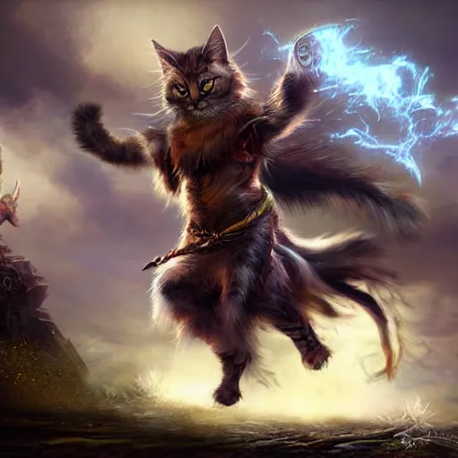 Image similar to a hyper realistic cat warrior, ultra detailed, magic the gathering art, digital art, cinematic, studio lighting, background battlefield, fantasy,