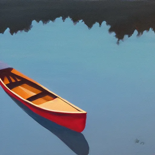 Image similar to painting of a lone canoe floating in a blood river