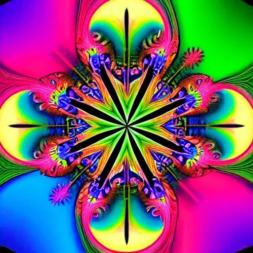 Prompt: colorful fractal snowflake, hypnotic, very intricate details, symmetries