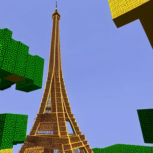 Prompt: Eiffel Tower recreated in Minecraft