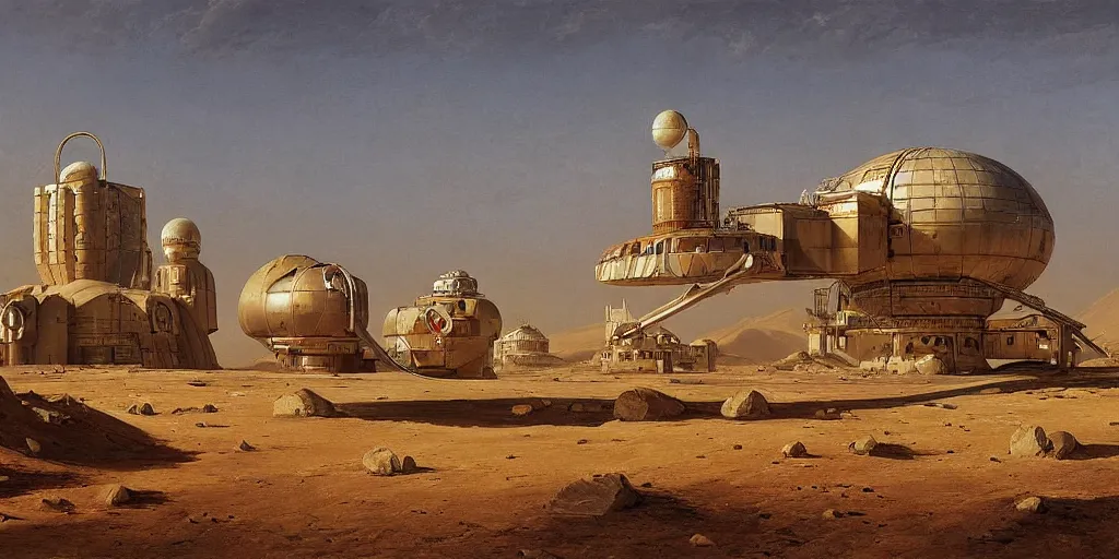 Image similar to soviet space round station in the desert by asher brown durand, stefan koidl, ivan shishkin,