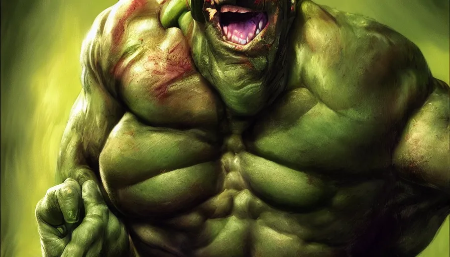 Image similar to bruce willis is hulk paint by various artists, hyperdetailed, artstation, cgsociety, 8 k