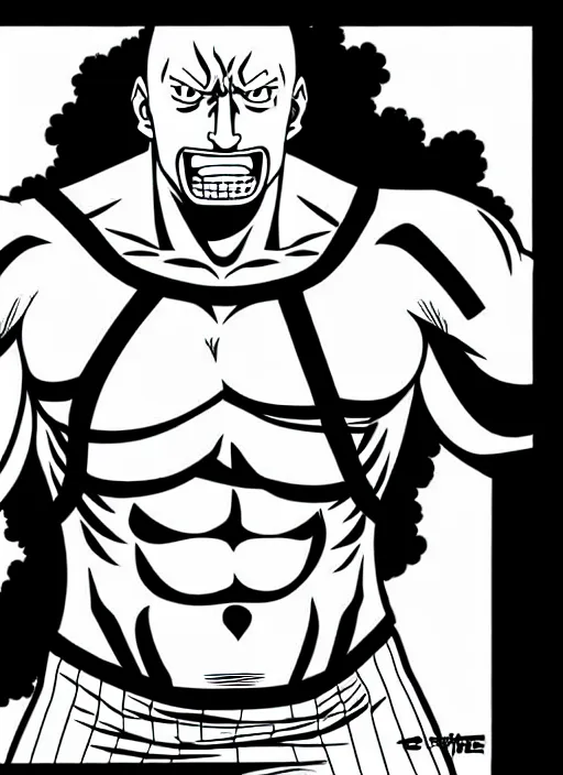 Image similar to dwayne johnson as character in one piece manga, sketch by eiichiro oda