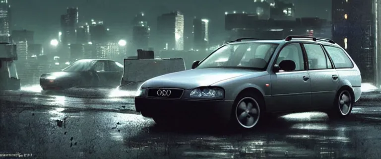 Image similar to Audi A4 B6 Avant (2002), a gritty neo-noir, dramatic bright lighting, cinematic, establishing shot, extremely high detail, photorealistic, cinematic lighting, artstation, by simon stalenhag, Max Payne (PC) (2001)