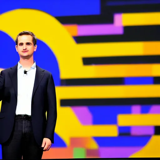 Prompt: Evan Spiegel presenting how Snapchat stocks rocketed up