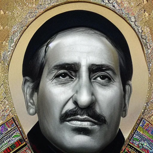 Image similar to king of Kurdistan, Mahmud Barzanji, royal portrait, award winning oil painting, incredibly detailed, insanely beautiful, symmetrical face, realistic