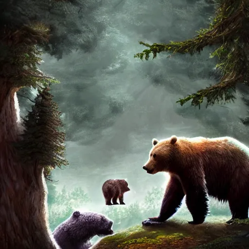 Image similar to druid summoning bears in the forest, d & d inspired, trending on artstation, ultra fine detailed, hyper detailed, hd, concept art, digital painting