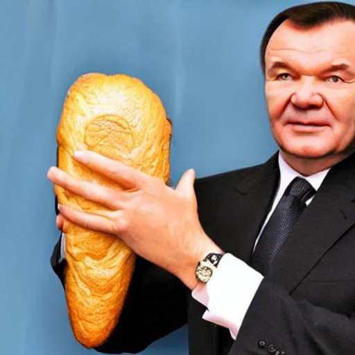 Prompt: Viktor Yanukovych and the golden loaf of bread