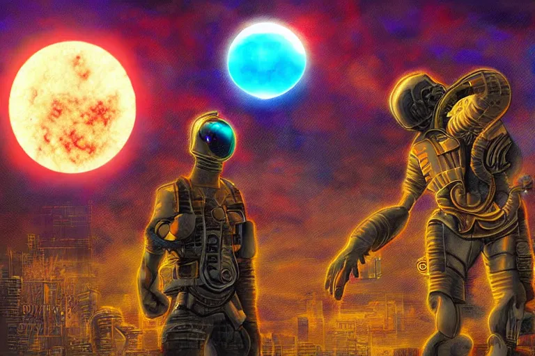 Image similar to Surreal nuclear eclipse blast, cyberpunk, art by Sandra Pelser