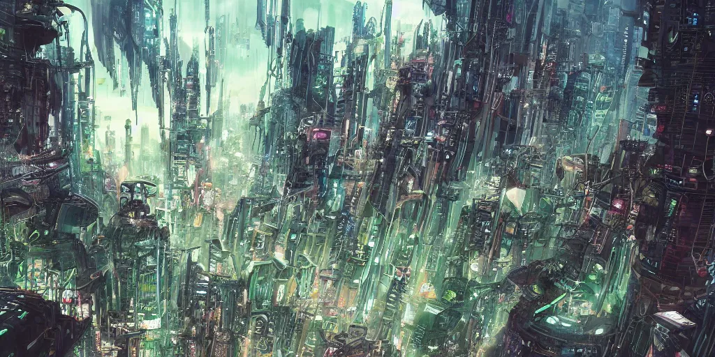 Image similar to future city covered by forest creature, flying, culture, smooth, crash, war, battle, cyberpunk, monster, gravity mess, by studio ghibli