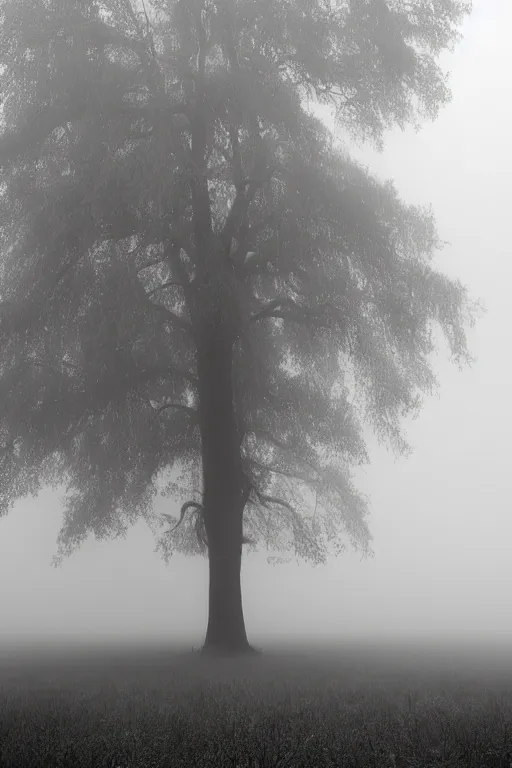 Prompt: tall tree in a fog, photo by Didier Massard,