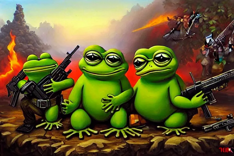 portrait of pepe the frog and josef stalin with guns | Stable Diffusion ...