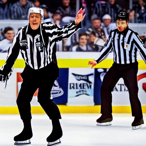 Image similar to “Wes McCauley tripping on the ice as a referee, Hockey, Ice, 4K UHD image”
