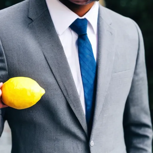 Image similar to a man wearing a suit lemon head