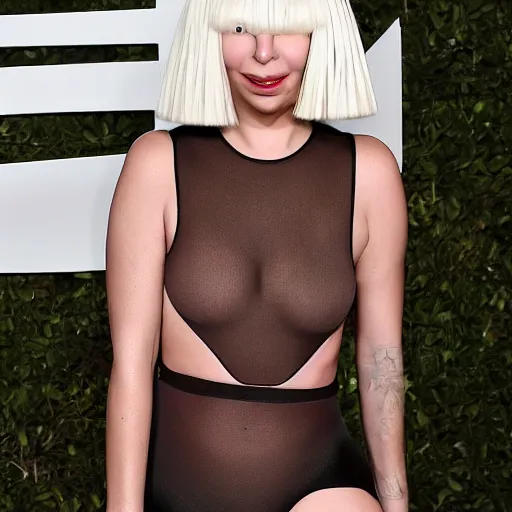 Image similar to sia furler wearing a skin colored leotard full body artistic photoshoot