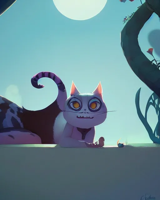 Prompt: cheshire cat, cory loftis, james gilleard, atey ghailan, makoto shinkai, goro fujita, character art, exquisite lighting, very coherent, plain background, lighthearted, soft painting