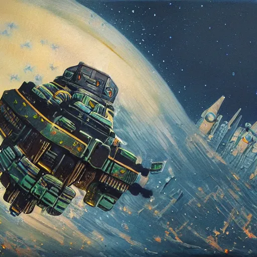 Prompt: a painting in the style of chris foss.
