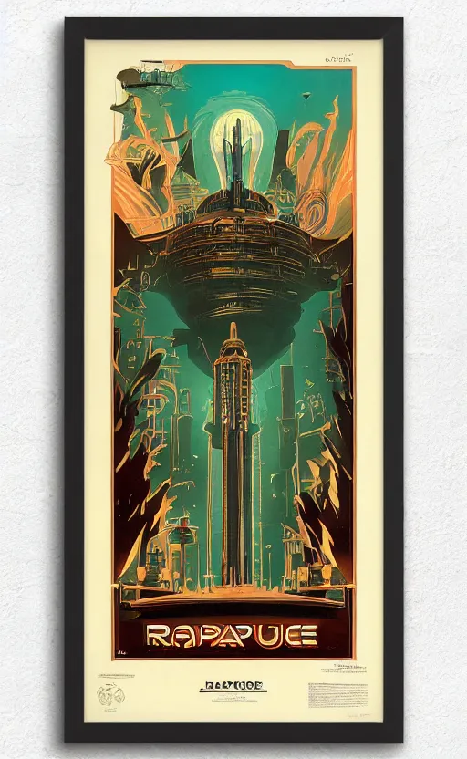 Image similar to art deco travel poster of the underwater city of rapture from bioshock, framed poster