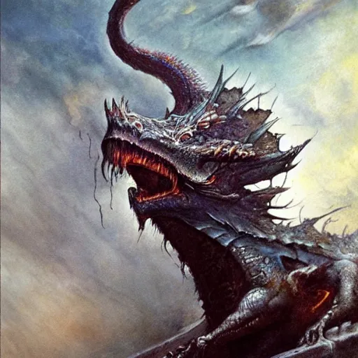 Image similar to dragon, by seb mckinnon and frank frazetta