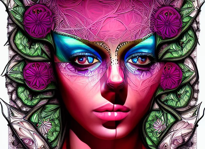 Prompt: symmetry portrait of floral borderlands 3 psycho intricate elegant highly detailed digital painting arts