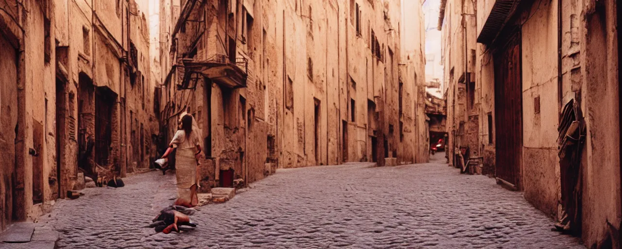 Prompt: featuring spaghetti in ancient roman streets and, sigma 8 0 mm, cinematic lighting, photography, wes anderson, kodachrome