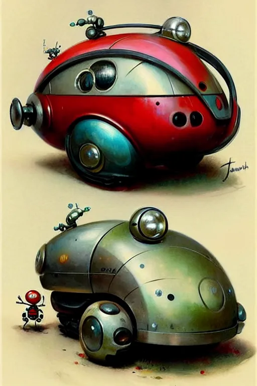 Image similar to ( ( ( ( ( 1 9 5 0 s retro future android robot fat robot ladybug wagon. muted colors., ) ) ) ) ) by jean - baptiste monge,!!!!!!!!!!!!!!!!!!!!!!!!!