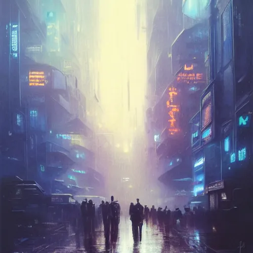 Image similar to ultra realistic portrait painting of blade runner 2 0 4 9, art by bruce pennington, 4 k, ultra realistic, highly detailed, epic lighting