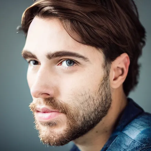 Image similar to a headshot portrait of a beautiful man with brown hair