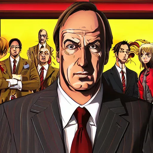 Image similar to Better Call Saul, manga cover illustration by Tomoyuki Yamasaki, Kyoto Studio, Madhouse, Ufotable, detailed HD, trending on artstation