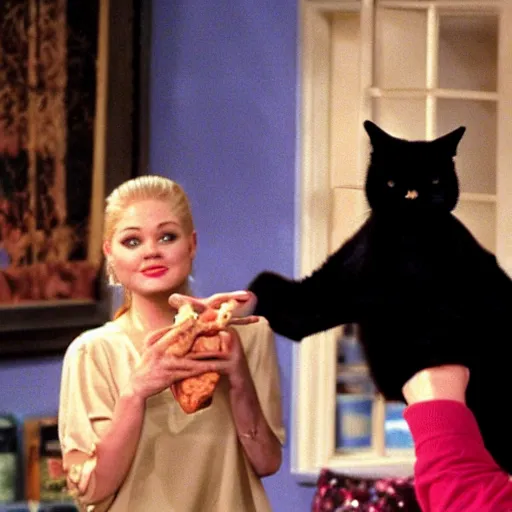 Prompt: salem the cat on sabrina the teenage witch 1 9 9 0 s sitcom, tv still, funny picture