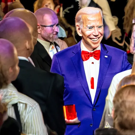 Image similar to A grand circus with Joe Biden in the middle wearing clown costume and colorful clown makeup