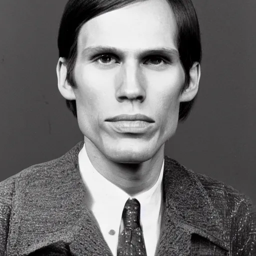 Image similar to A photograph portrait of Jerma985 with short-medium length hair a combover wearing early 1970s menswear in the early 1970s, taken in the early 1970s, grainy, taken on a 1970s Polaroid Camera, realistic, hyperrealistic, very realistic, highly detailed, very detailed, extremely detailed, detailed, digital art, trending on artstation, colorized photo