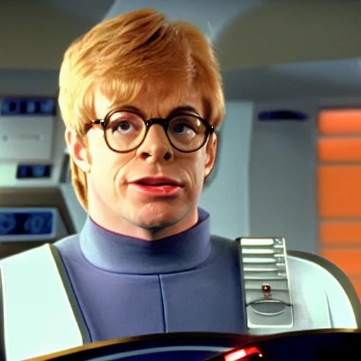 Image similar to austin powers as lieutenant riker on the bridge of the starship ncc-1701-d