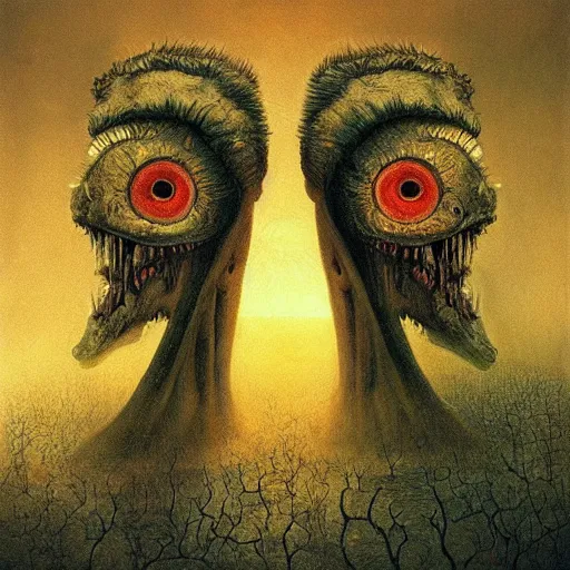 Prompt: “cryptids with many eyes and teeth, moth man, Zdzislaw Beksiński, photography, 8k resolution, highly detailed, HDR, golden hour”