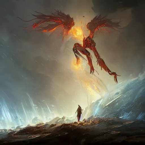 Prompt: firery humanoid tornado character, epic fantasy style, in the style of Greg Rutkowski, mythology artwork